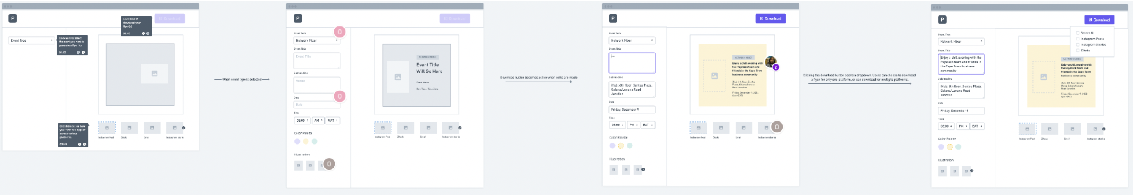 image showing the ow fidelity wireframes created on Miro